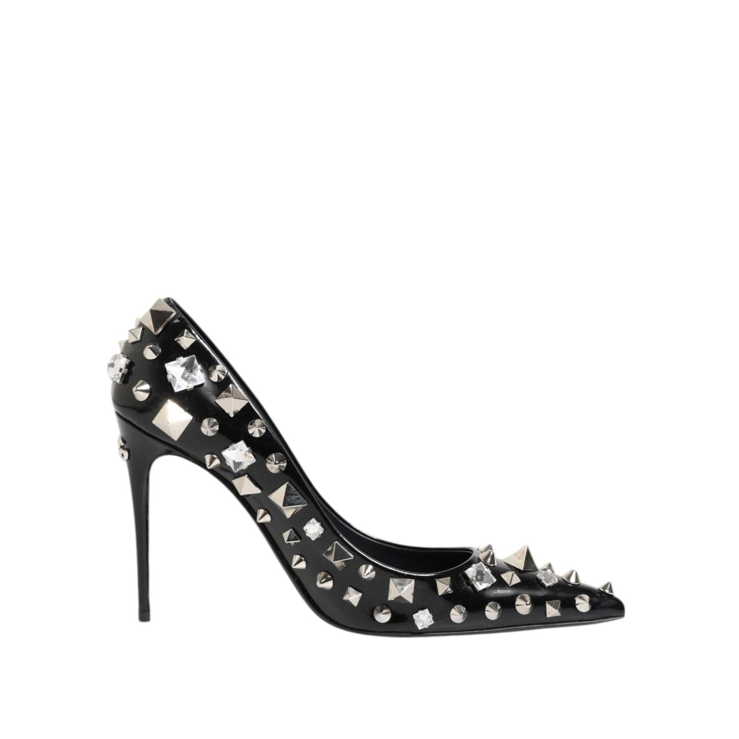 Dolce & Gabbana Black Crystals Studs Stiletto Pumps Shoes LA12799-39
