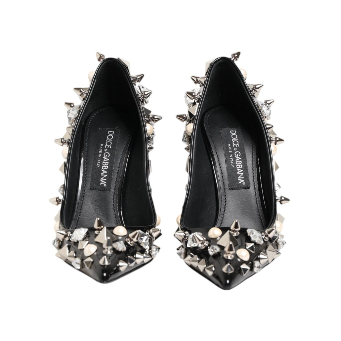 Dolce & Gabbana Black Crystals Studs Stiletto Pumps Shoes LA12815-39