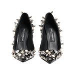 Dolce & Gabbana Black Crystals Studs Stiletto Pumps Shoes LA12815-39