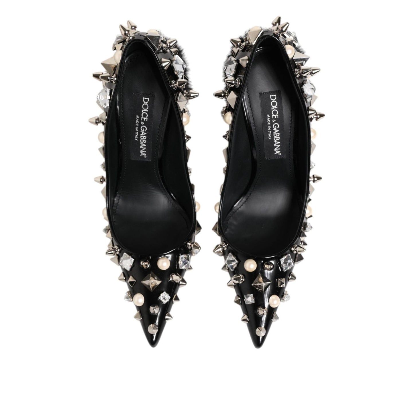 Dolce & Gabbana Black Crystals Studs Stiletto Pumps Shoes LA12815-39