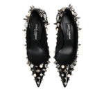 Dolce & Gabbana Black Crystals Studs Stiletto Pumps Shoes LA12815-39