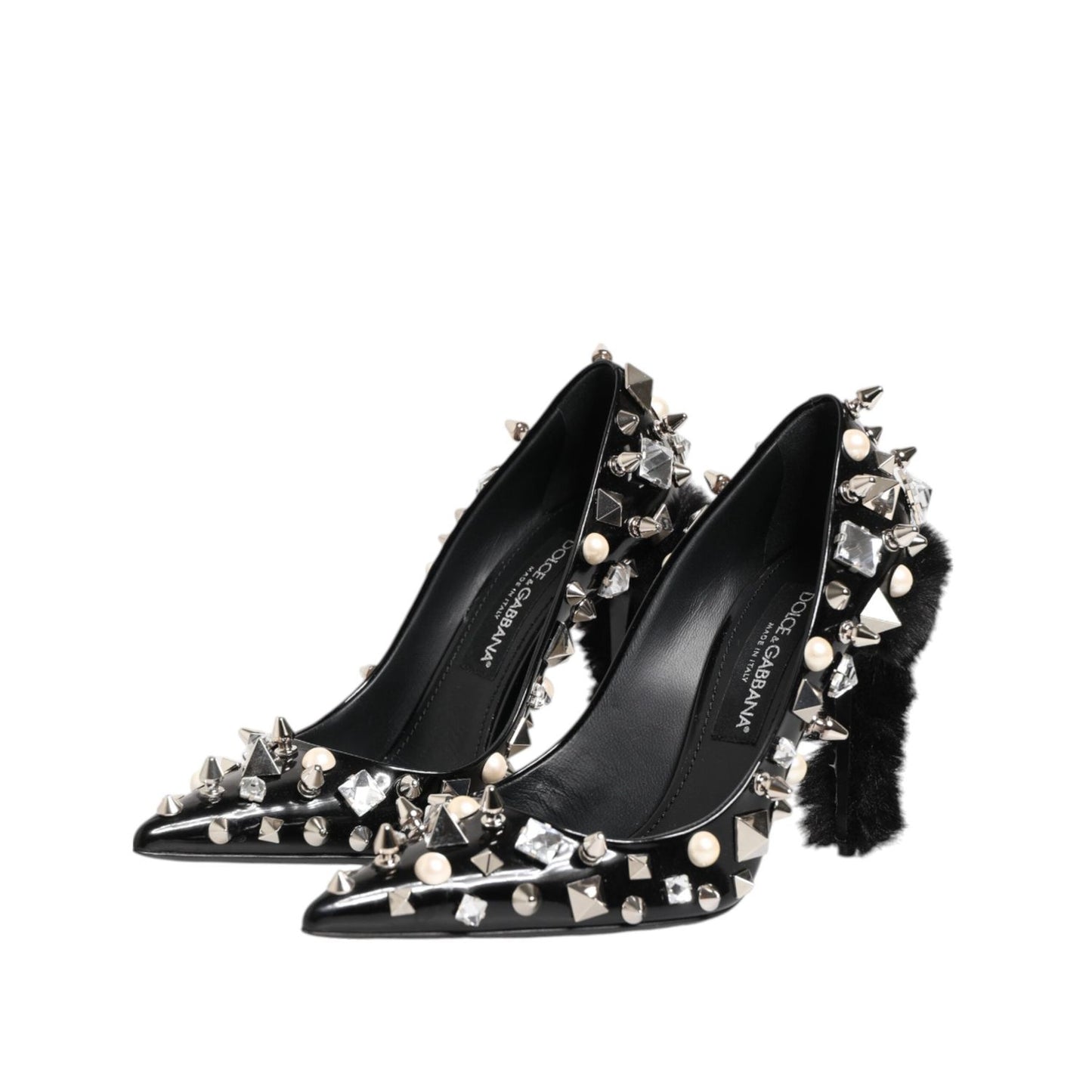 Dolce & Gabbana Black Crystals Studs Stiletto Pumps Shoes LA12815-39