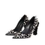 Dolce & Gabbana Black Crystals Studs Stiletto Pumps Shoes LA12815-39