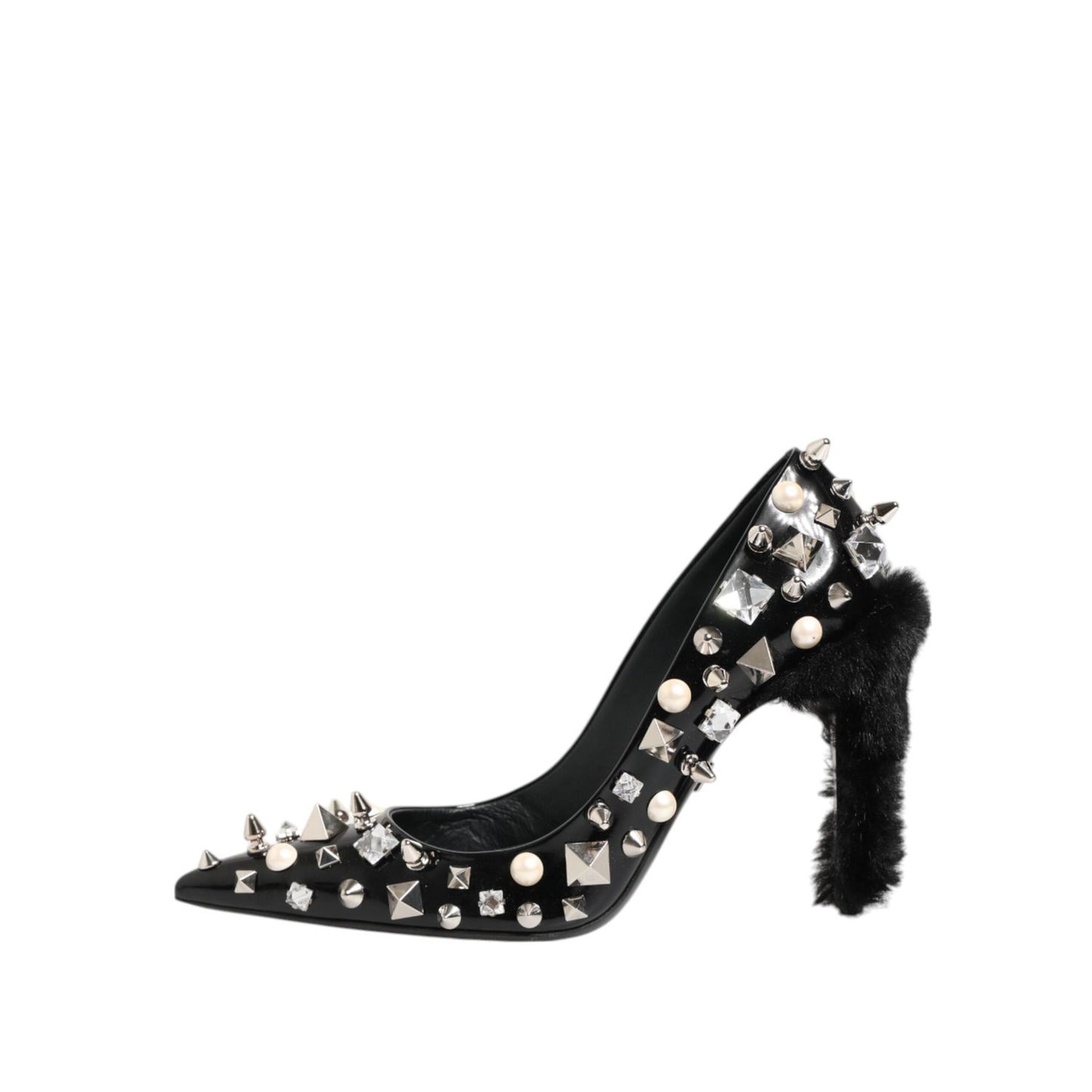 Dolce & Gabbana Black Crystals Studs Stiletto Pumps Shoes LA12815-39