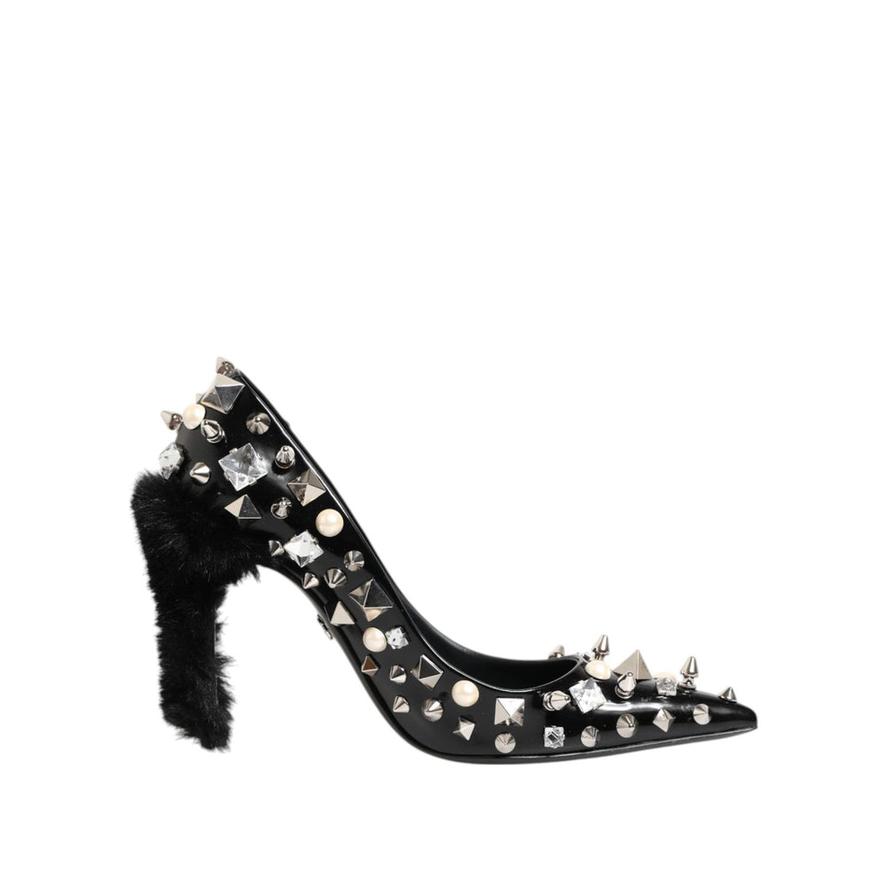Dolce & Gabbana Black Crystals Studs Stiletto Pumps Shoes LA12815-39