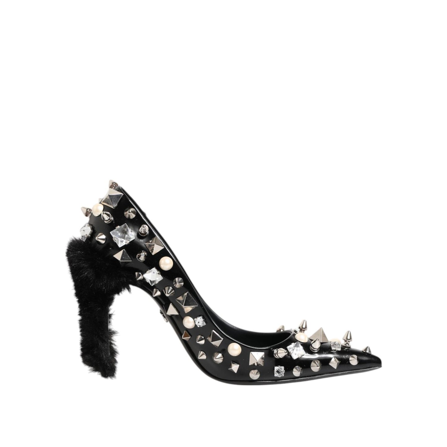 Dolce & Gabbana Black Crystals Studs Stiletto Pumps Shoes LA12815-39