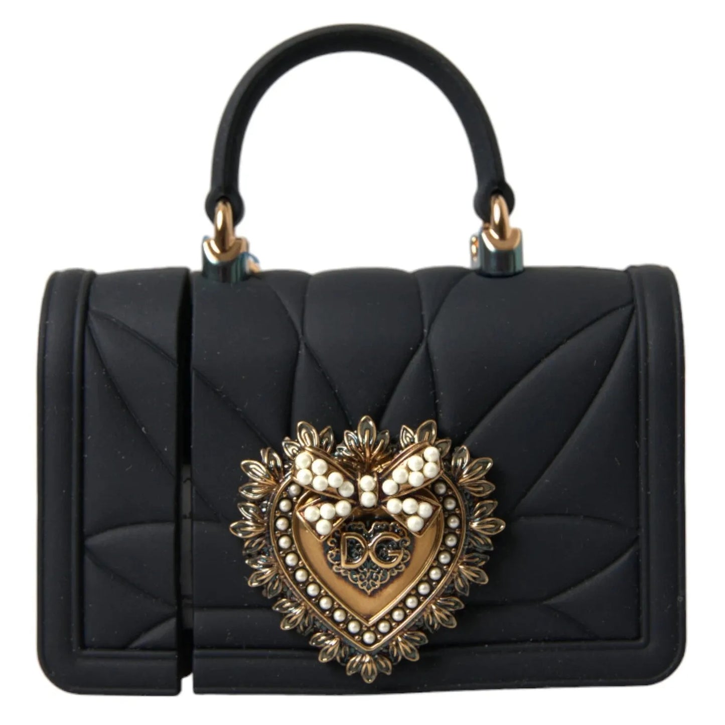 Dolce & Gabbana Case Black Silicone Devotion Heart Cover Hand Bag Airpod BAG2108