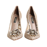 Dolce & Gabbana Beige Taormina Lace Crystal Heels Pumps Shoes LA12820-35.5