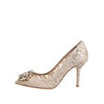 Dolce & Gabbana Beige Taormina Lace Crystal Heels Pumps Shoes LA12820-35.5