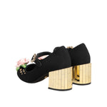Dolce & Gabbana Black Flower Crystal Embellished Mary Jane Shoes LA12825-36