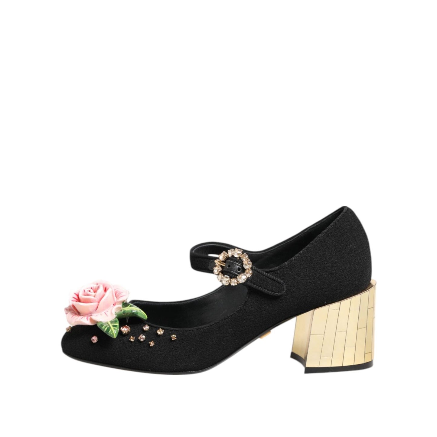 Dolce & Gabbana Black Flower Crystal Embellished Mary Jane Shoes LA12825-36