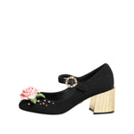 Dolce & Gabbana Black Flower Crystal Embellished Mary Jane Shoes LA12825-36