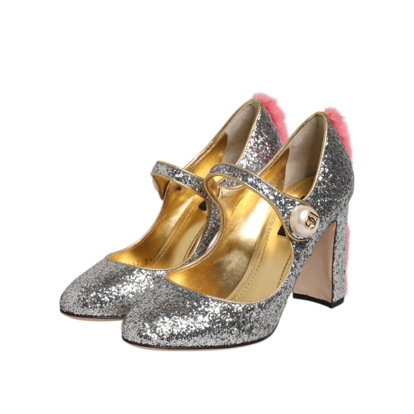 Dolce & Gabbana Silver Glitter Mink Fur VALLY Pump Shoes LA12827-37