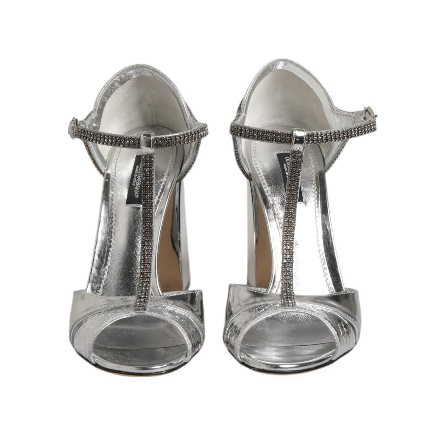 Dolce & Gabbana Silver Leather T-strap Heels Sandals Shoes LA12870-36