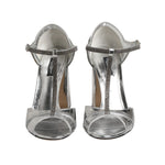 Dolce & Gabbana Silver Leather T-strap Heels Sandals Shoes LA12870-36