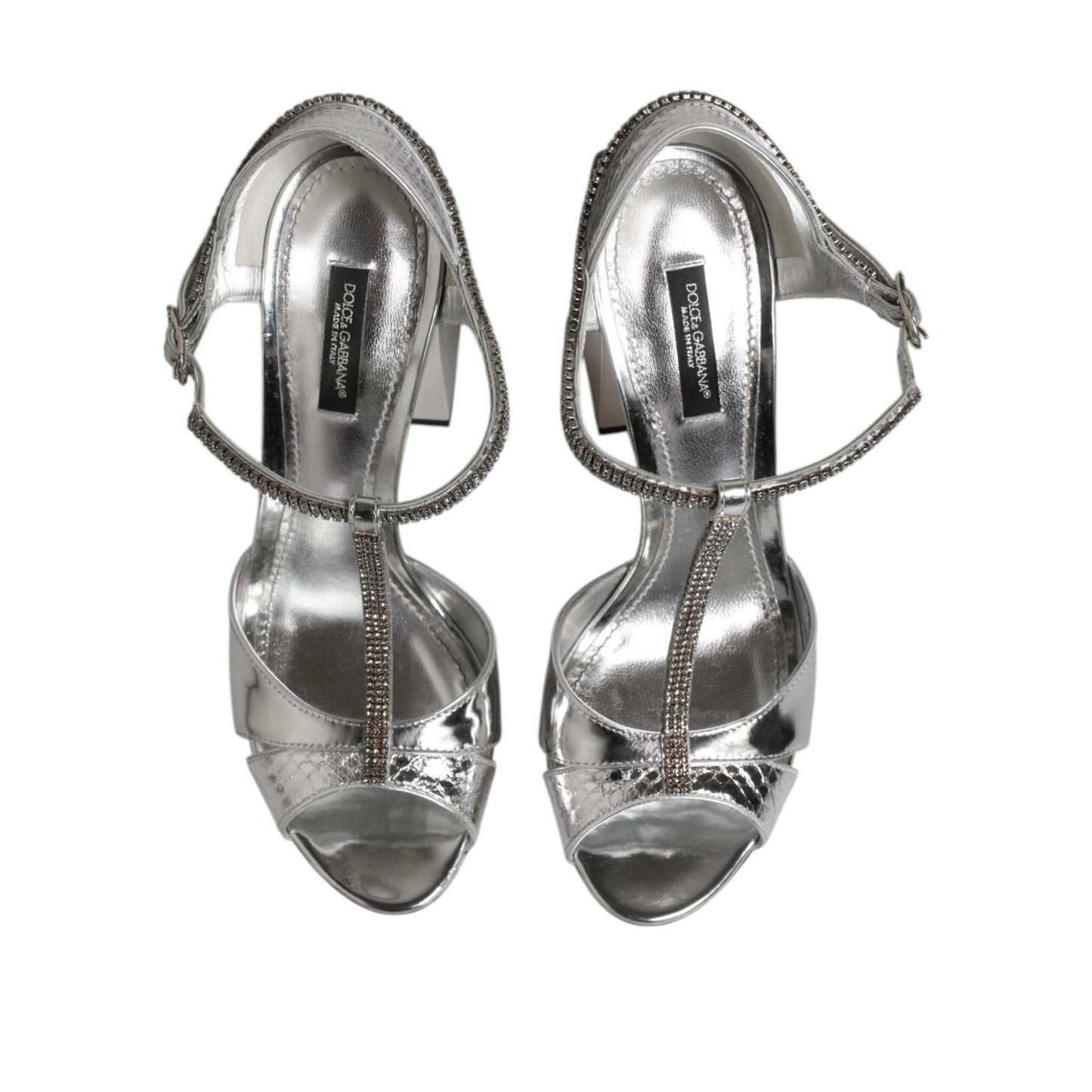 Dolce & Gabbana Silver Leather T-strap Heels Sandals Shoes LA12870-36