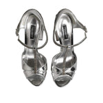 Dolce & Gabbana Silver Leather T-strap Heels Sandals Shoes LA12870-36