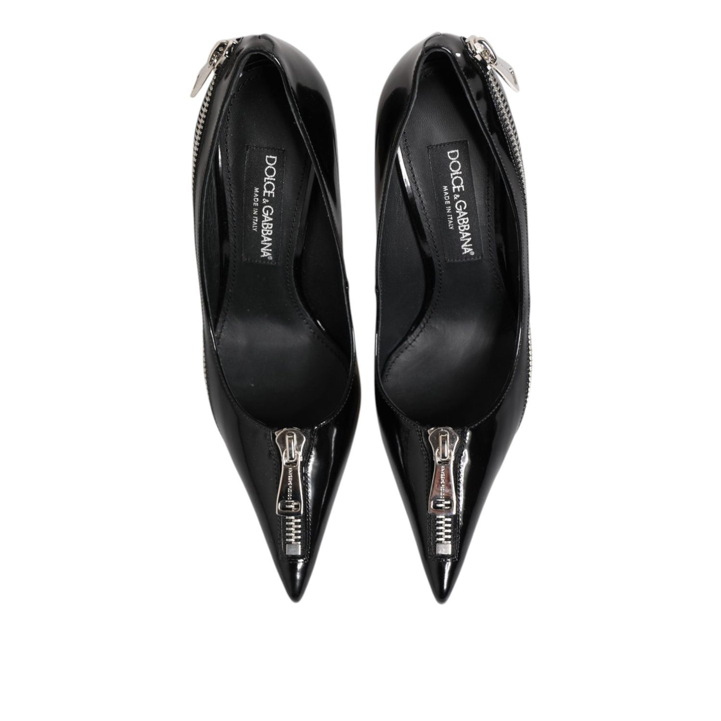 Dolce & Gabbana Black Patent Leather Zipper Heels Pumps Shoes LA12877-39