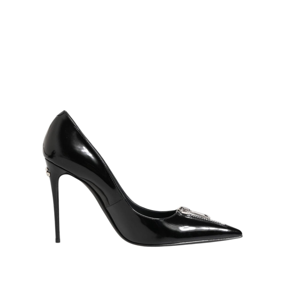 Dolce & Gabbana Black Patent Leather Zipper Heels Pumps Shoes LA12877-39
