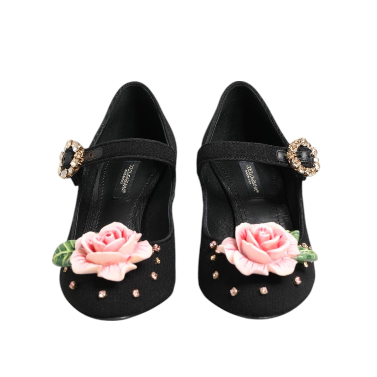 Dolce & Gabbana Black Flower Crystal Embellished Mary Jane Shoes LA12899-35