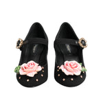 Dolce & Gabbana Black Flower Crystal Embellished Mary Jane Shoes LA12899-35