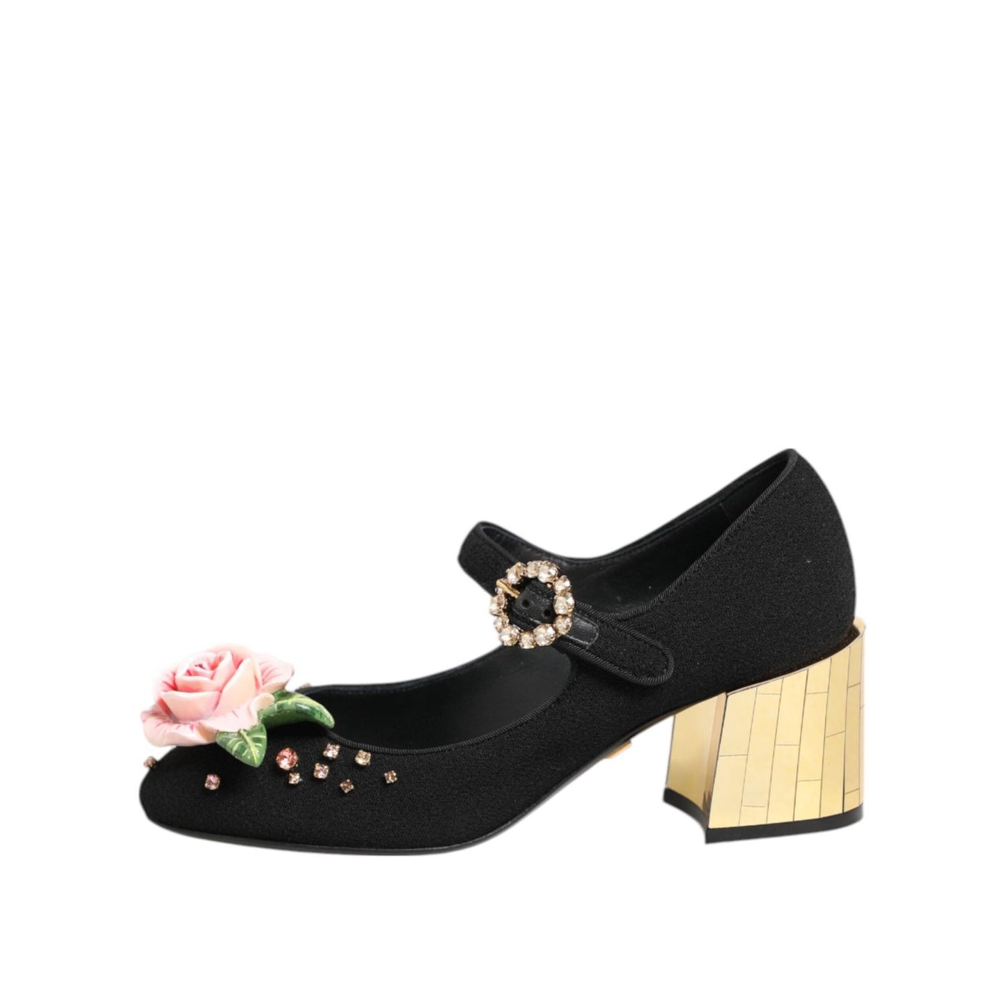 Dolce & Gabbana Black Flower Crystal Embellished Mary Jane Shoes LA12899-35