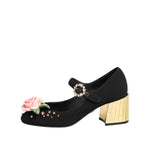 Dolce & Gabbana Black Flower Crystal Embellished Mary Jane Shoes LA12899-35