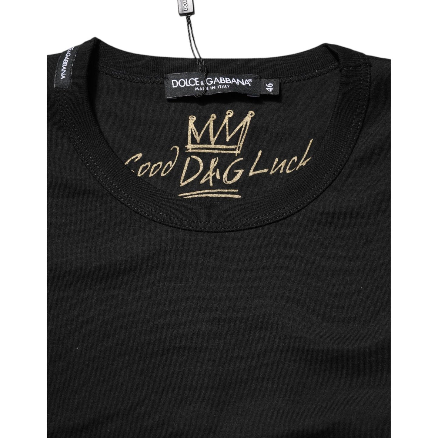 Dolce & Gabbana Black Cotton Goodluck Tee Crew Neck T-shirt TSH90703-42