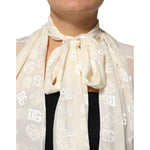 Dolce & Gabbana Off White Logo Monogram Ascot Collar Top TSH90738-38