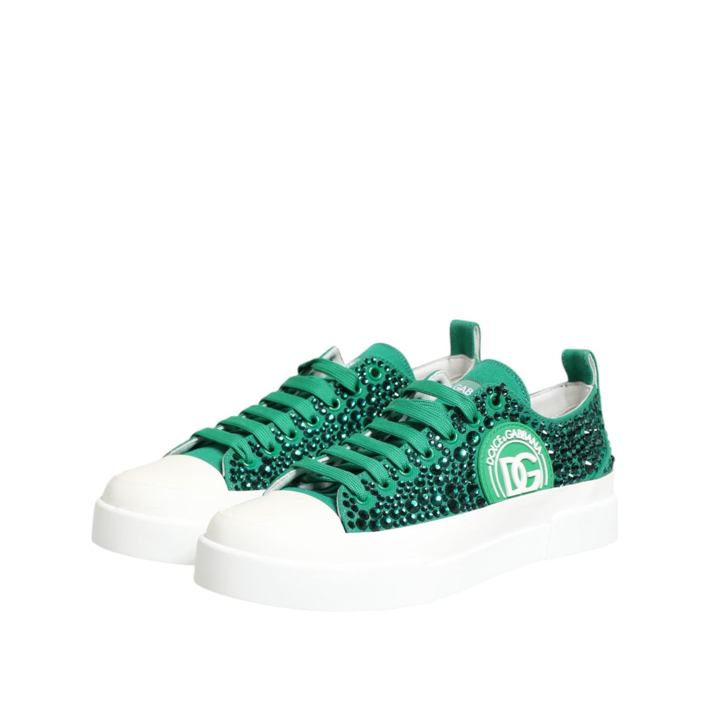 Dolce & Gabbana Green Portofino Crystal DG Logo Sneakers Shoes LA12772-41