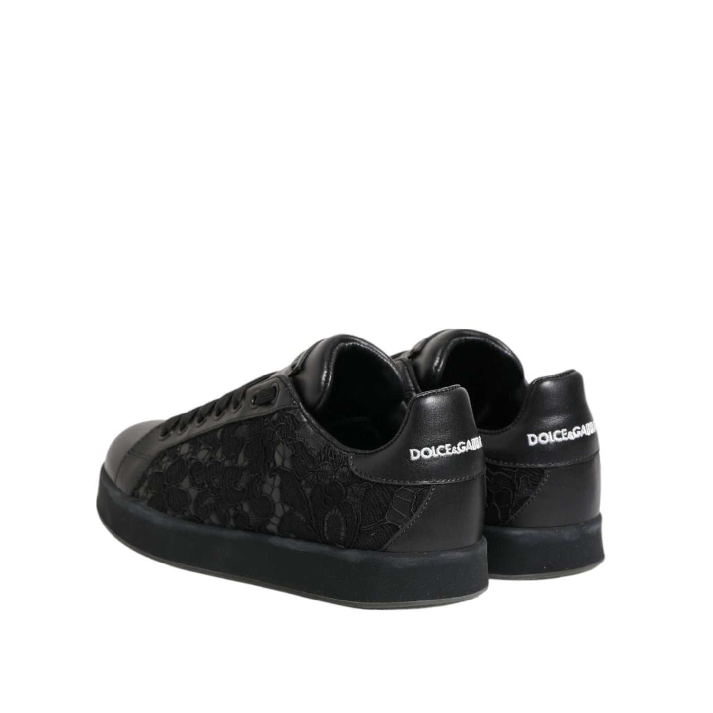 Dolce & Gabbana Black Floral Lace Low Top Sneakers Shoes LA12775-35