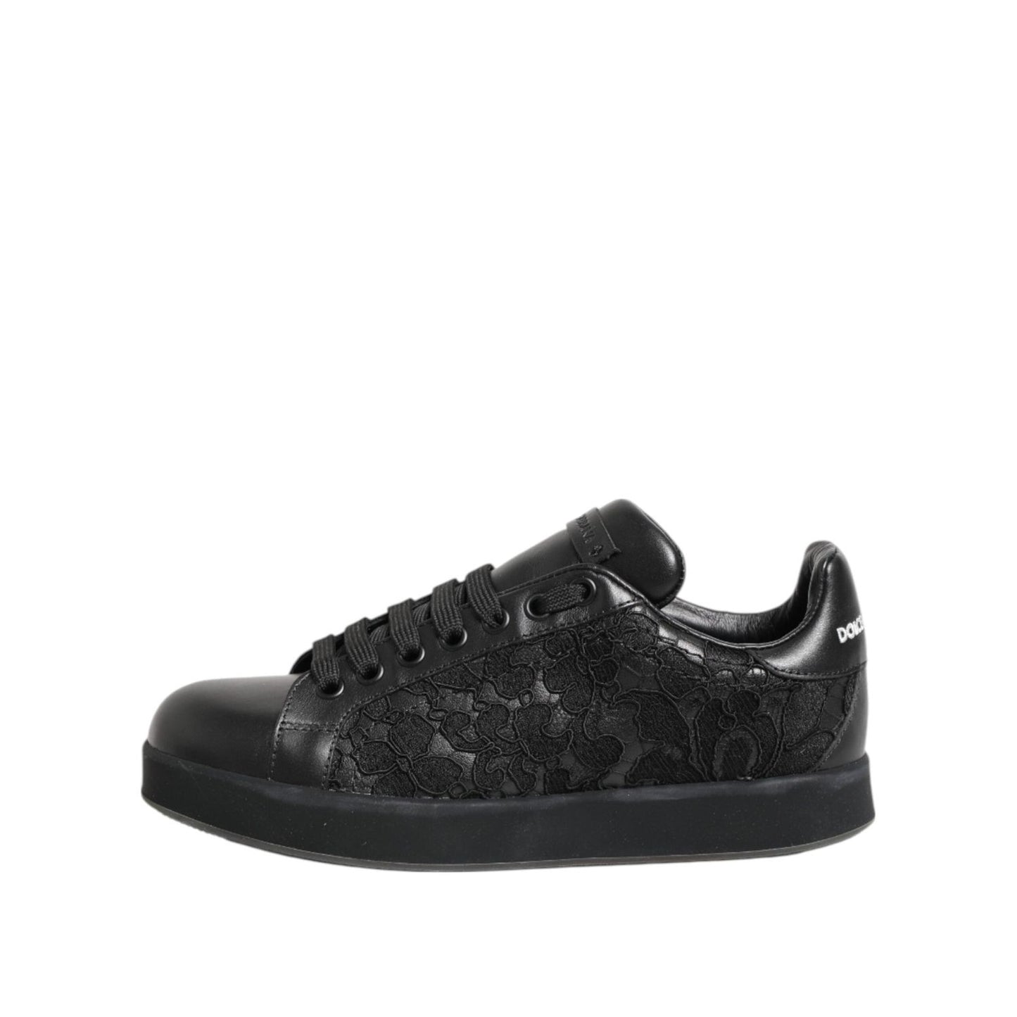 Dolce & Gabbana Black Floral Lace Low Top Sneakers Shoes LA12775-35