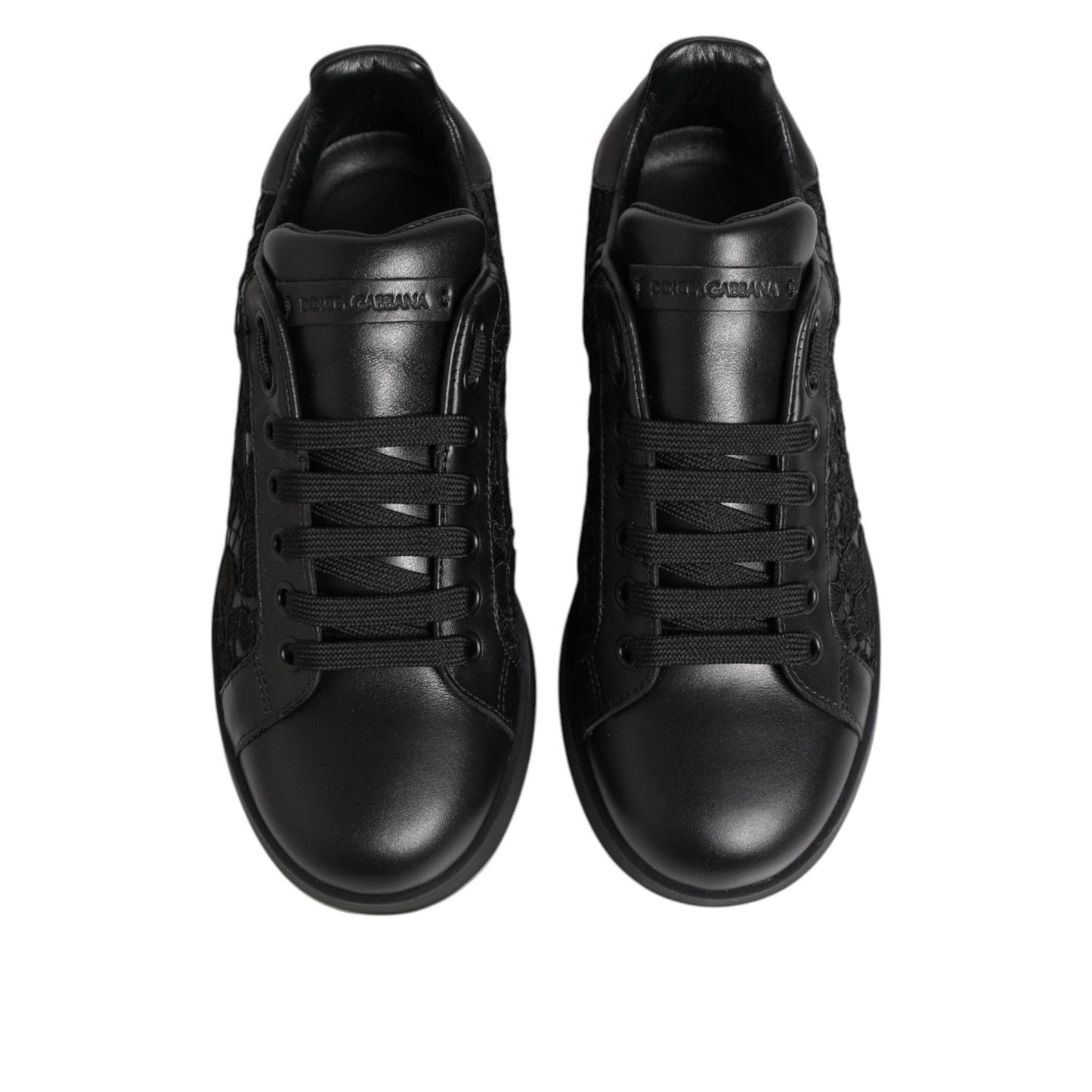 Dolce & Gabbana Black Floral Lace Low Top Sneakers Shoes LA12775-35