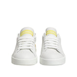 Dolce & Gabbana White Yellow Leather Low Top Sneakers Shoes LA12782-35.5