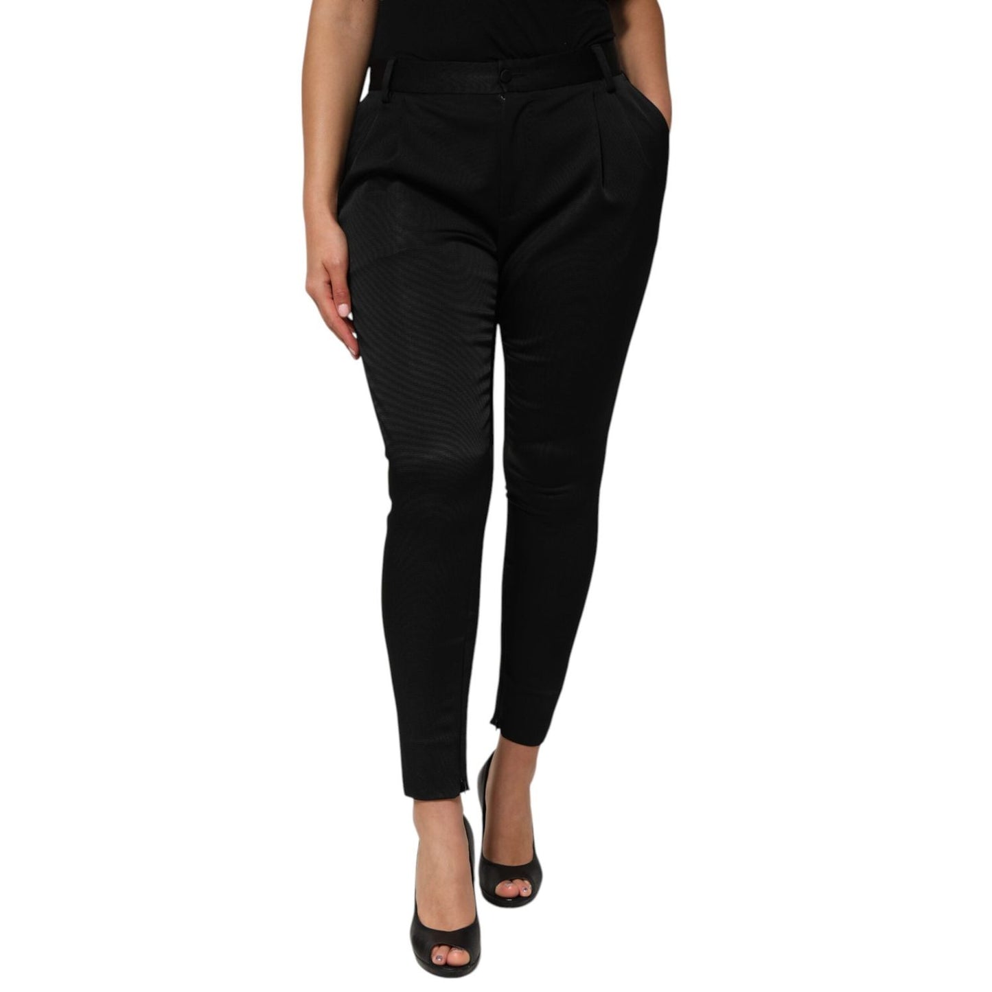 Dolce & Gabbana Black Acetate HighWaist Tapered Trouser Pants PAN76690-40