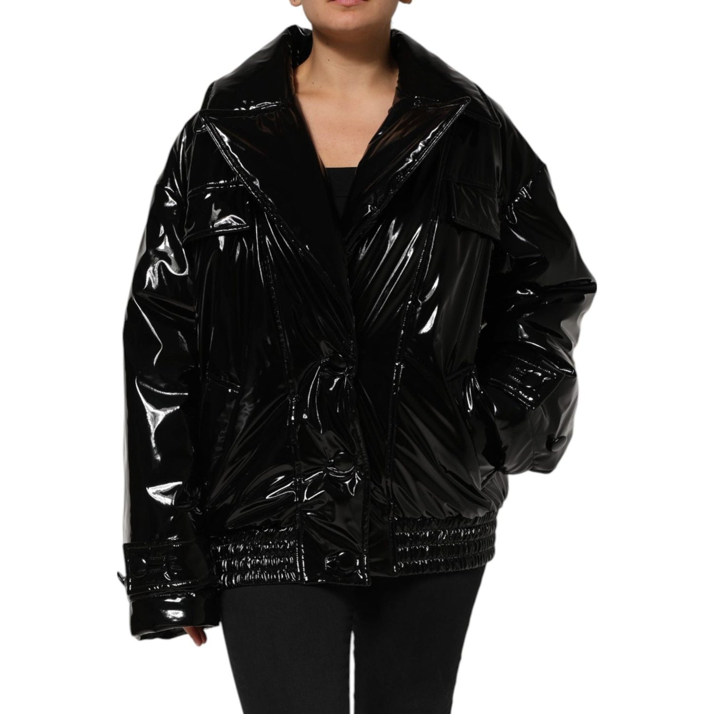 Dolce & Gabbana Polyester Black Quilted Puffer Coat Jacket JKT41505-38