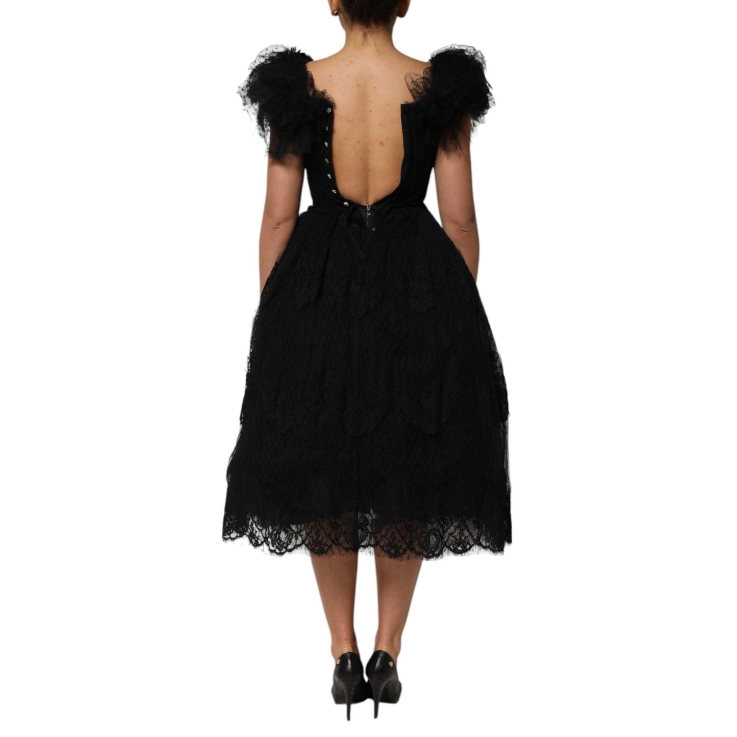 Dolce & Gabbana Black Crystal Embellished Midi A-line Dress DR28246-38