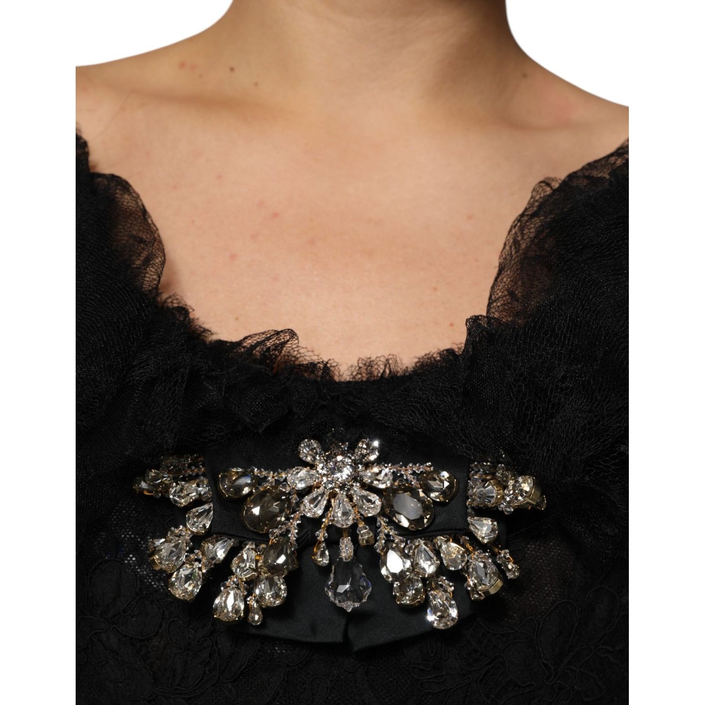 Dolce & Gabbana Black Crystal Embellished Midi A-line Dress DR28246-38