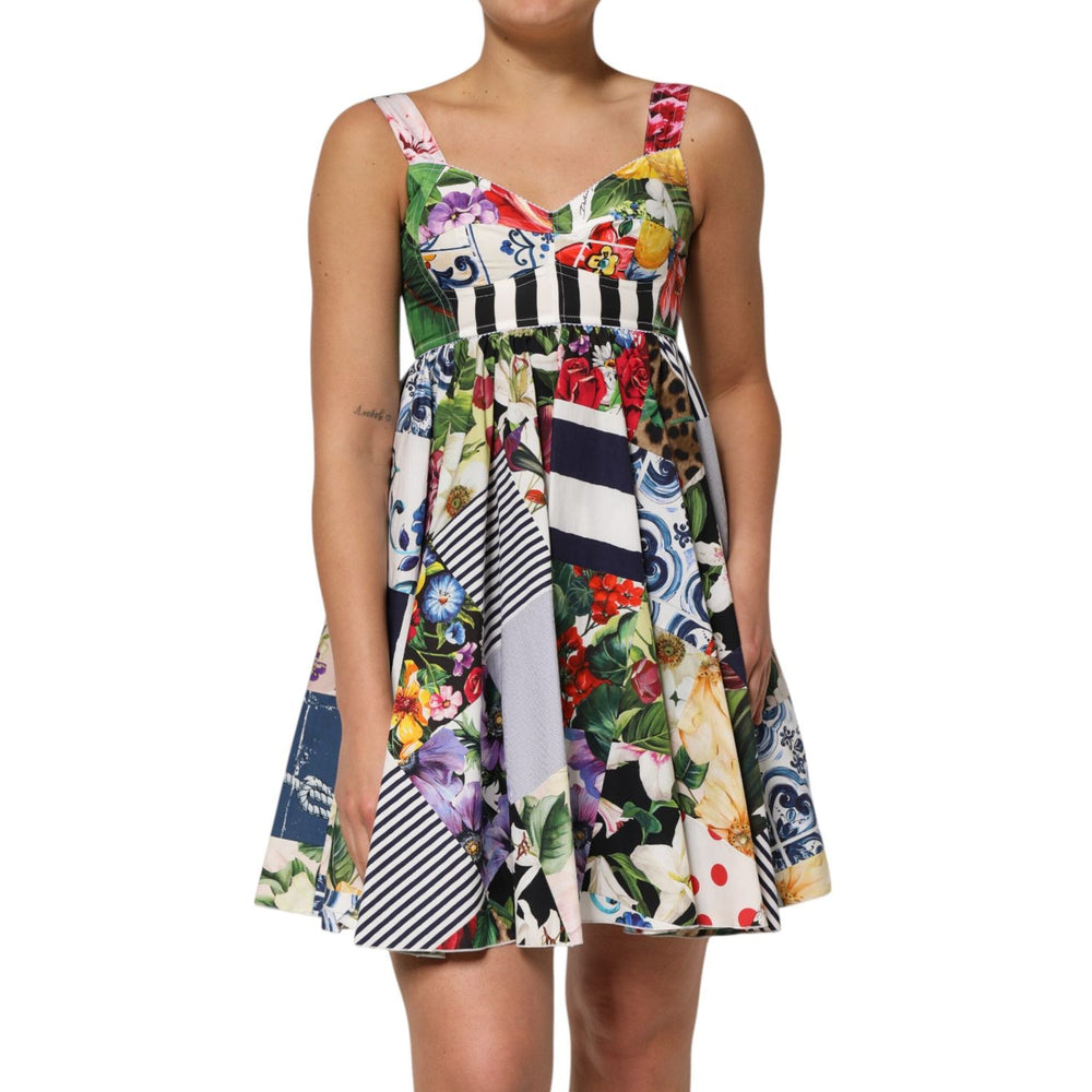 Dolce & Gabbana Multicolor Patchwork Cotton AlineMini Dress DR81678-36