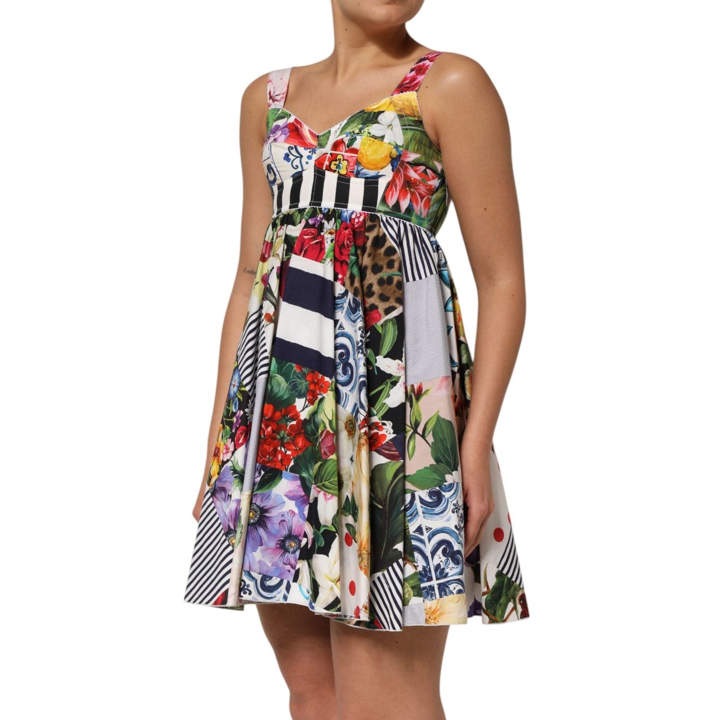Dolce & Gabbana Multicolor Patchwork Cotton AlineMini Dress DR81678-36
