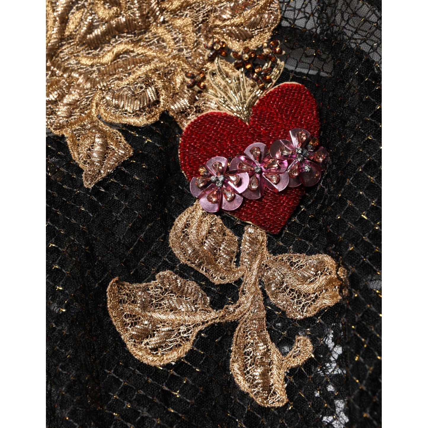 Dolce & Gabbana Black Crystal Heart Embellished A-line Dress DR81782-38