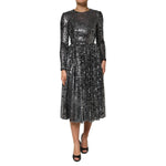 Dolce & Gabbana Black Sequined Long Sleeves Midi A-line Dress DR81823-40