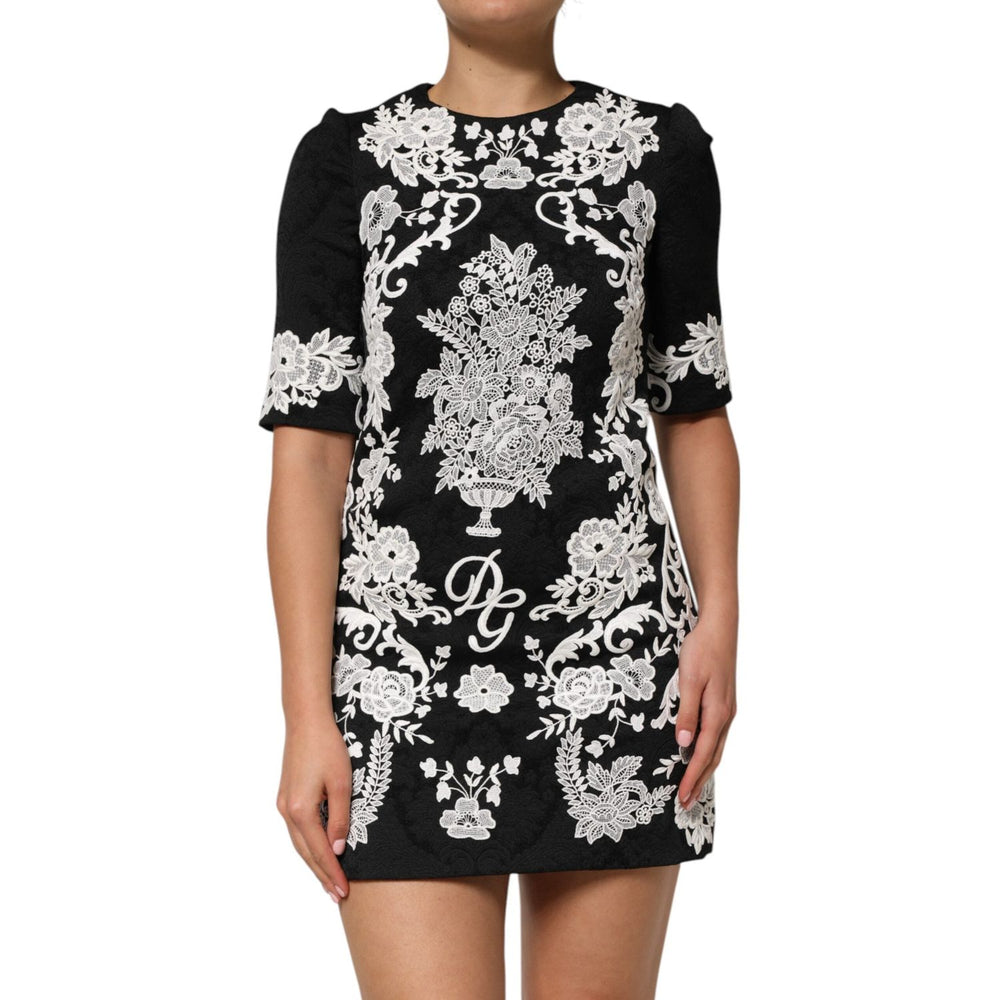 Dolce & Gabbana Black Lace Trim Short Sleeves A-line Dress DR81826-36