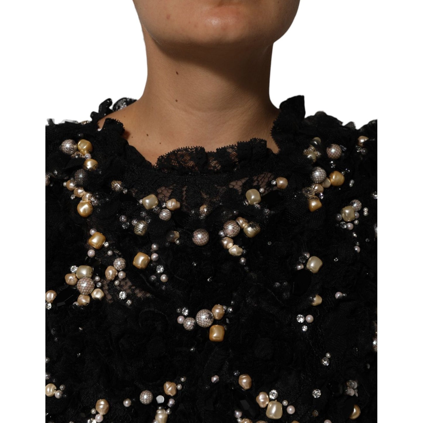 Dolce & Gabbana Black Viscose Pearl Embellishment Shift Dress DR81787-42