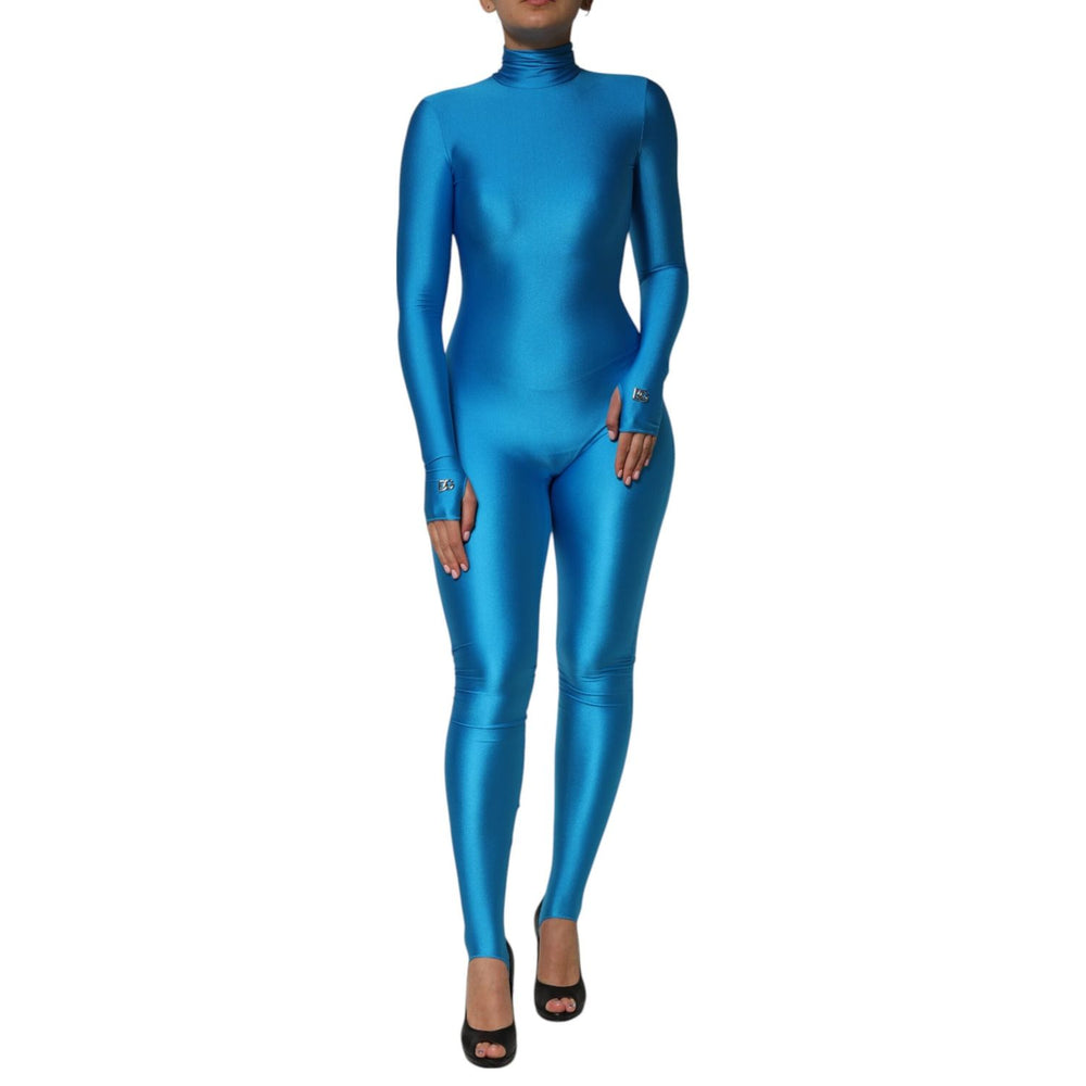 Dolce & Gabbana Blue Nylon Turtleneck Bodycon Jumpsuit Dress DR81801-40