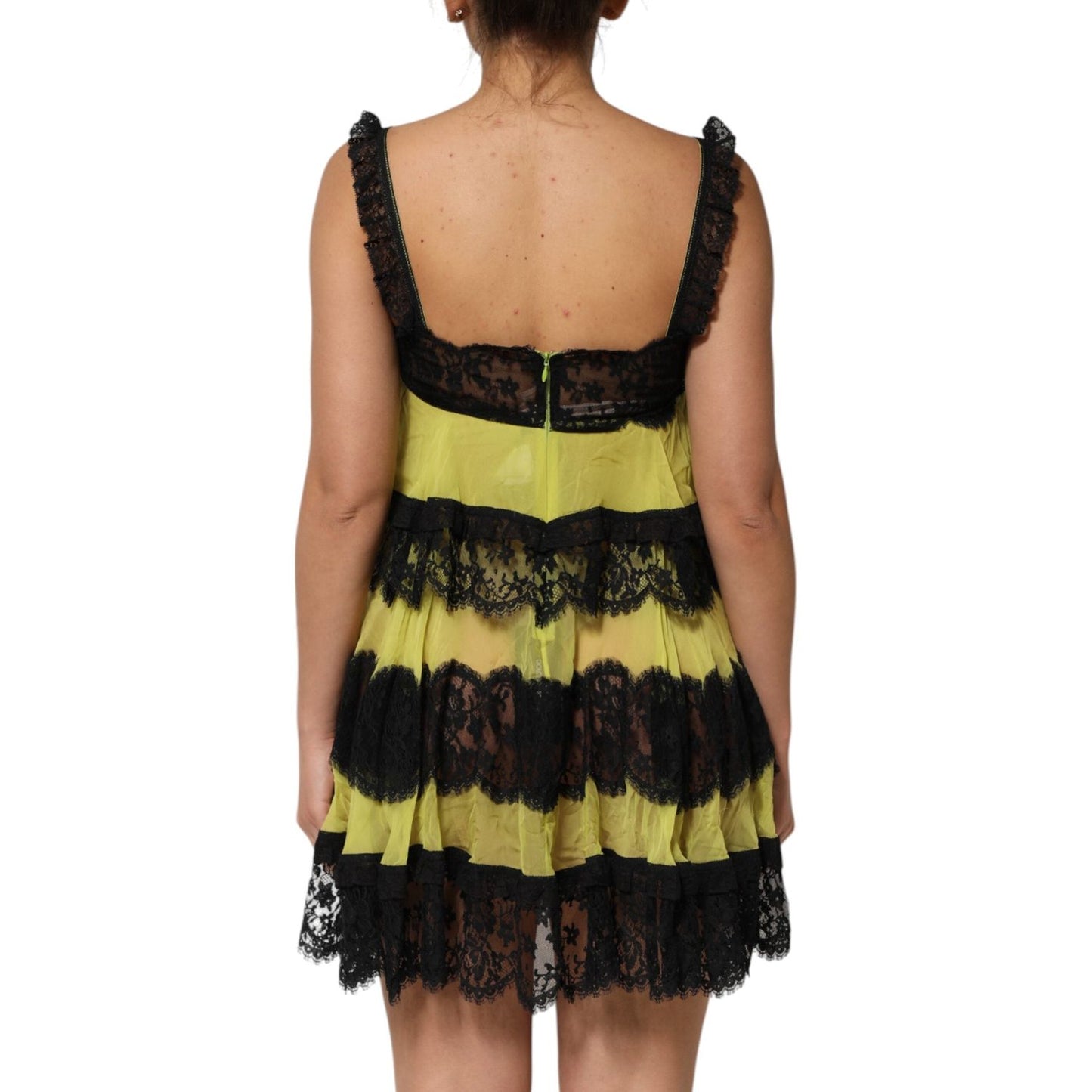 Dolce & Gabbana Yellow Black Babydoll Chemise Lingerie Dress DR81835-2