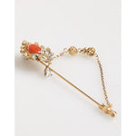 Dolce & Gabbana Gold Brass Crystal Chain 925 Sterling Silver Pin Brooch SMY11077