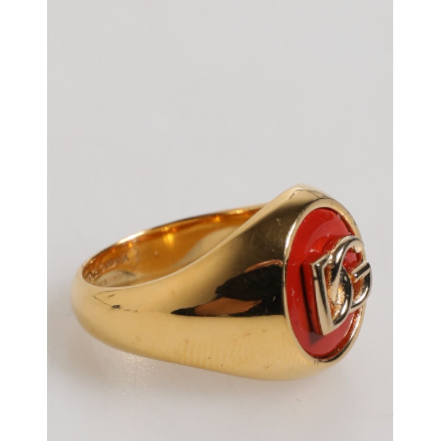 Dolce & Gabbana Gold Tone Real Brass Red DG Logo Men Ring SMY11229-58