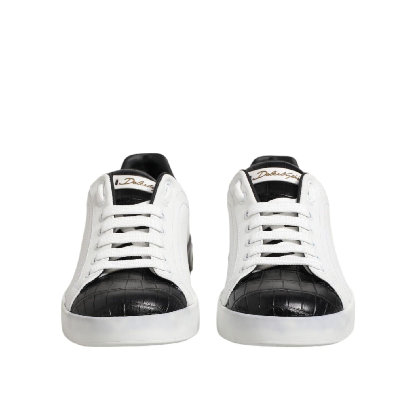 Dolce & Gabbana White Black Leather Portofino Sneaker Shoes MV6476-40