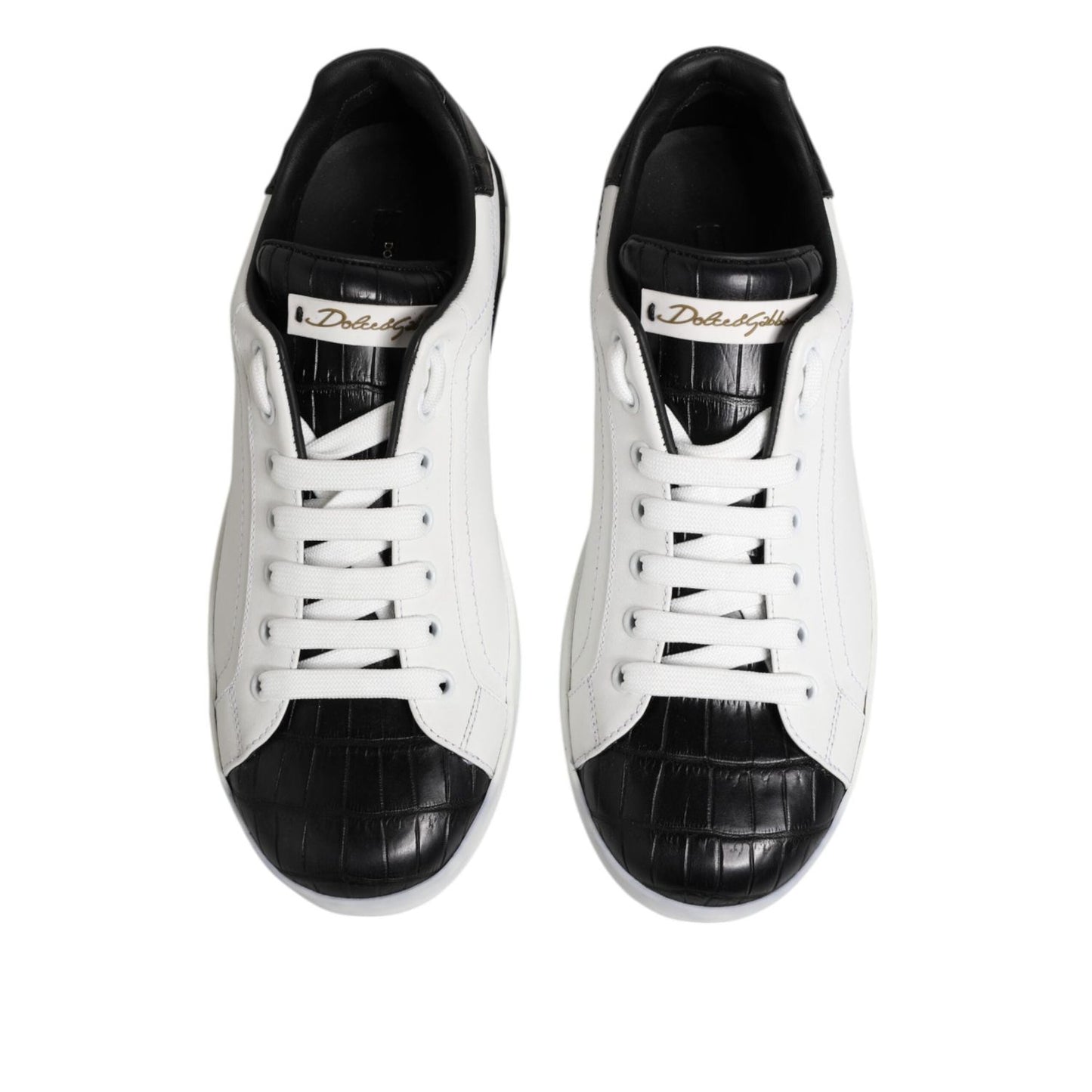 Dolce & Gabbana White Black Leather Portofino Sneaker Shoes MV6476-40